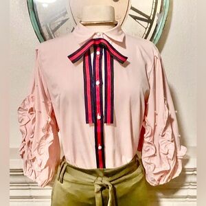 36 Point 5 Elegant Pink Blouse with Ruffled Sleeves